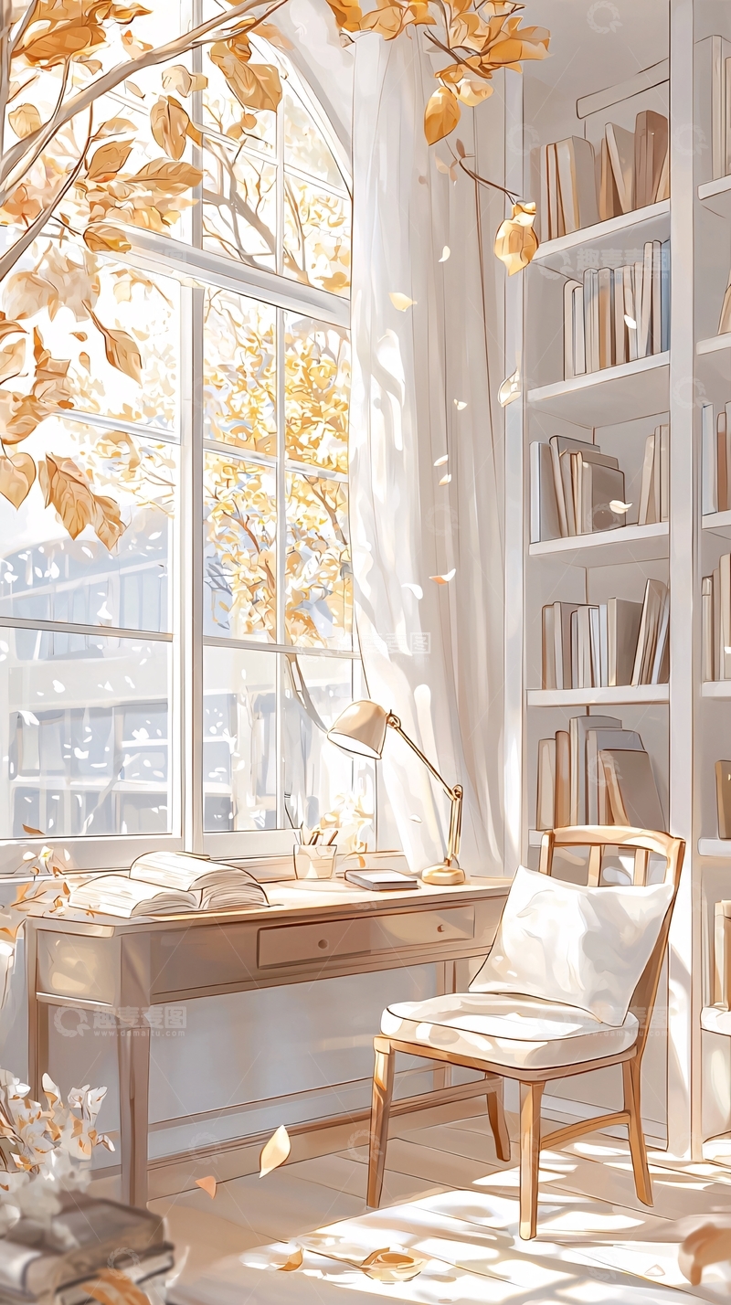高清大图下载【趣麦麦图】秋日书房阳光明媚