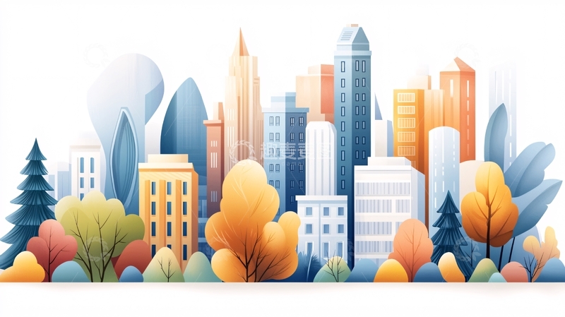 高清大图下载【趣麦麦图】城市景观卡通插画