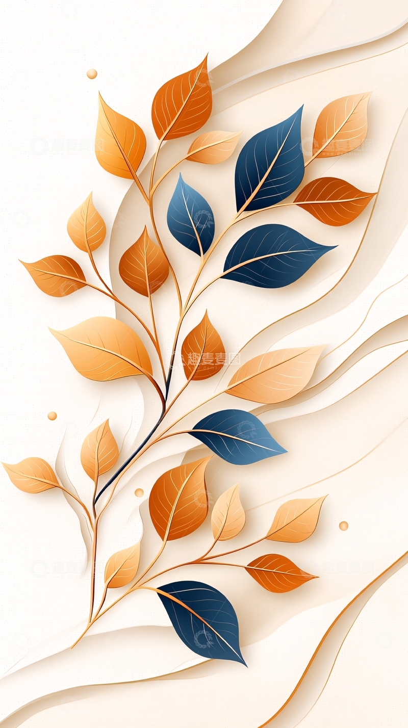 高清大图下载【趣麦麦图】秋叶渐变色插画背景