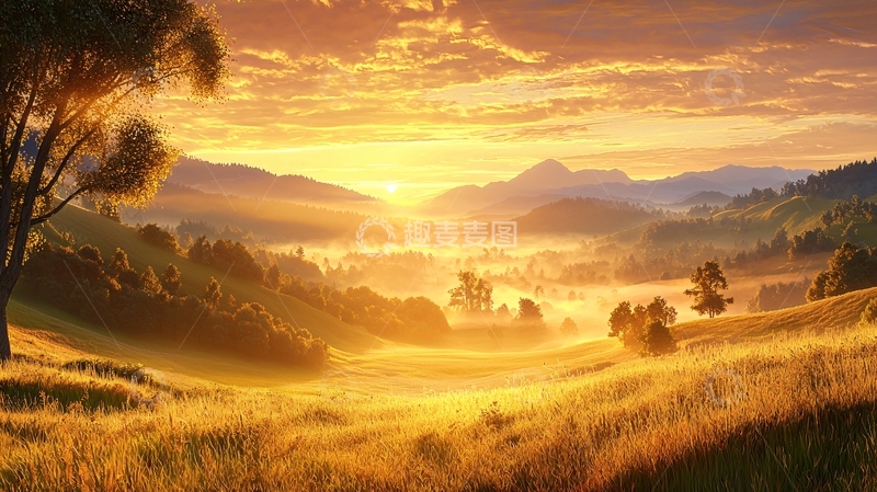 高清大图下载【趣麦麦图】金色阳光下的田园风光
