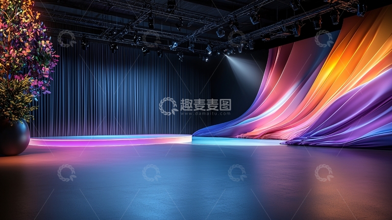 高清大图下载【趣麦麦图】彩色布幔装饰的舞台