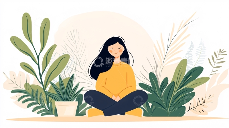 高清大图下载【趣麦麦图】女性在植物环绕中冥想