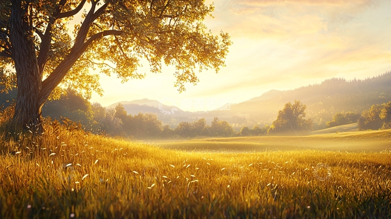 高清大图下载【趣麦麦图】金色阳光下的田园风光