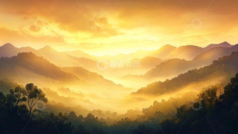 高清大图下载【趣麦麦图】金色阳光下的山脉