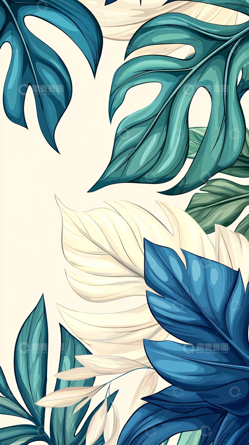 高清大图下载【趣麦麦图】热带植物叶子图案背景
