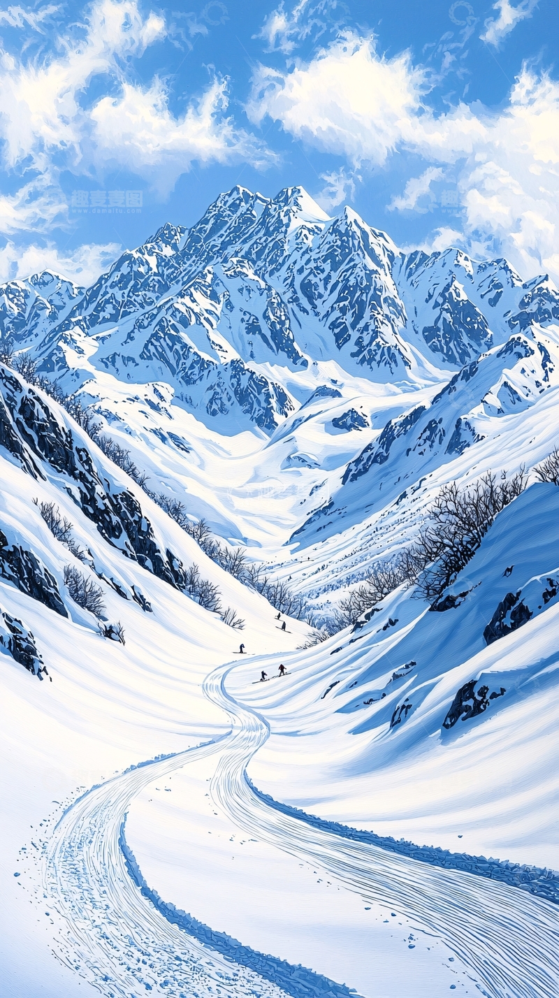 高清大图下载【趣麦麦图】雪山滑雪道风景图
