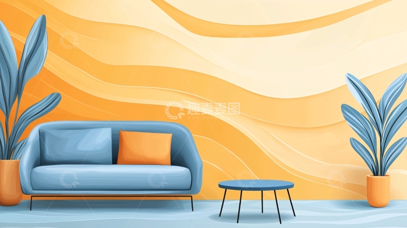高清大图下载【趣麦麦图】现代简约客厅沙发盆栽