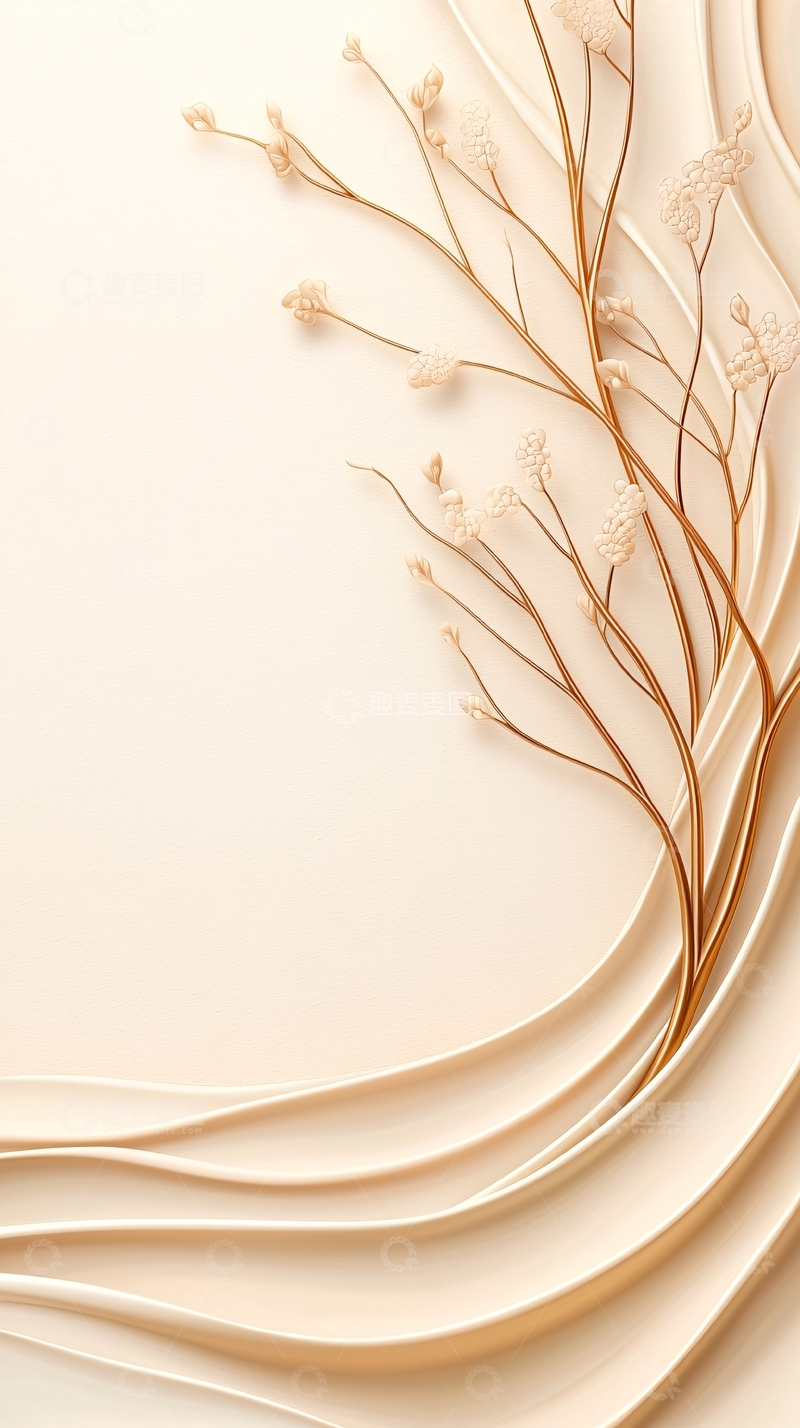 高清大图下载【趣麦麦图】金色枝条与柔和背景的艺术插画