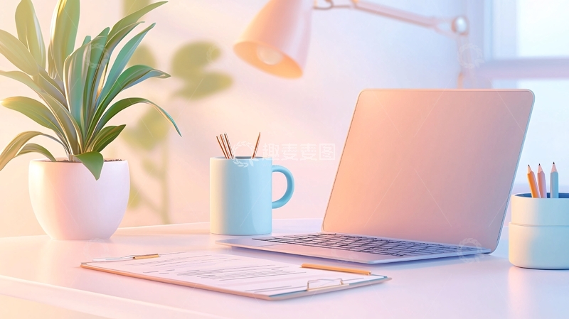 高清大图下载【趣麦麦图】明亮的书桌和笔记本电脑