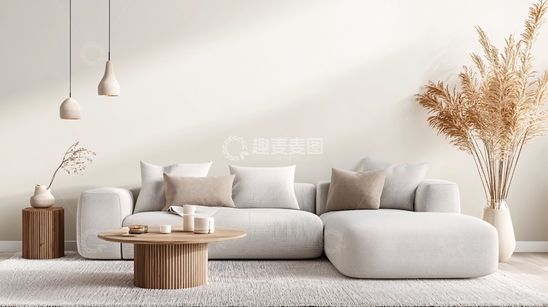 高清大图下载【趣麦麦图】米色系客厅沙发和装饰品
