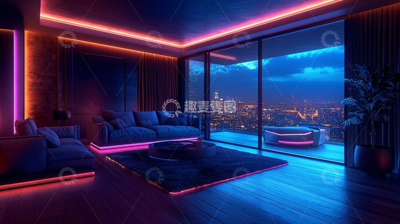 高清大图下载【趣麦麦图】现代豪华房间霓虹灯光