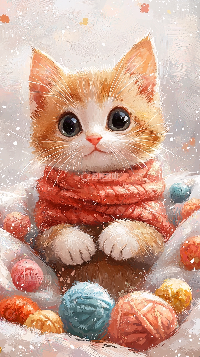 高清大图下载【趣麦麦图】可爱小猫与毛线球