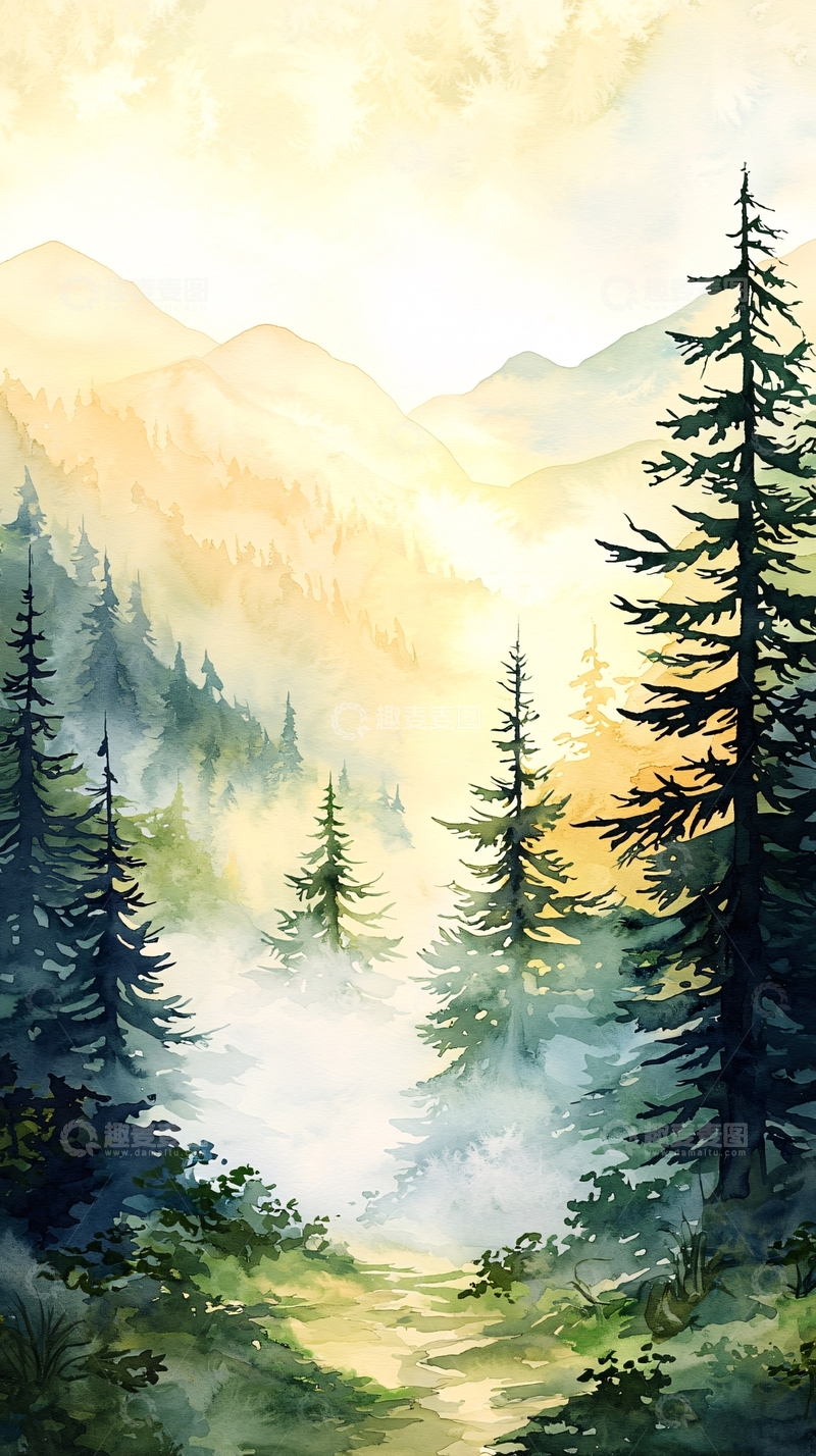 高清大图下载【趣麦麦图】晨雾中的森林小径