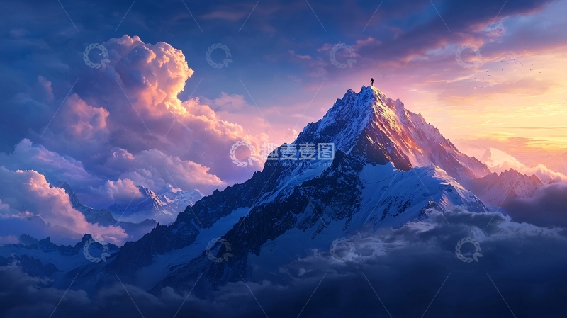 高清大图下载【趣麦麦图】雪山顶上的日出