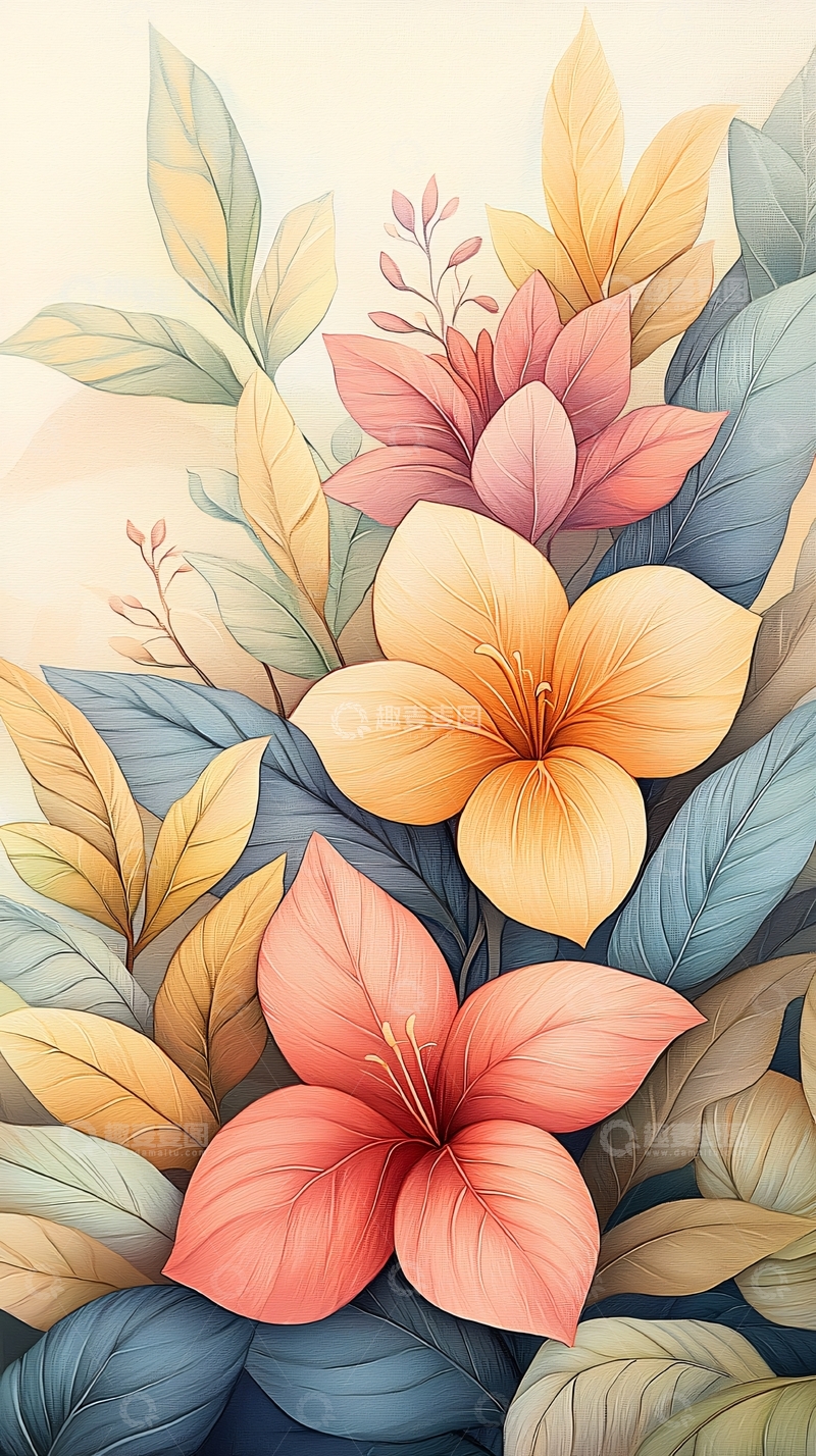 高清大图下载【趣麦麦图】秋日花卉与叶子背景图