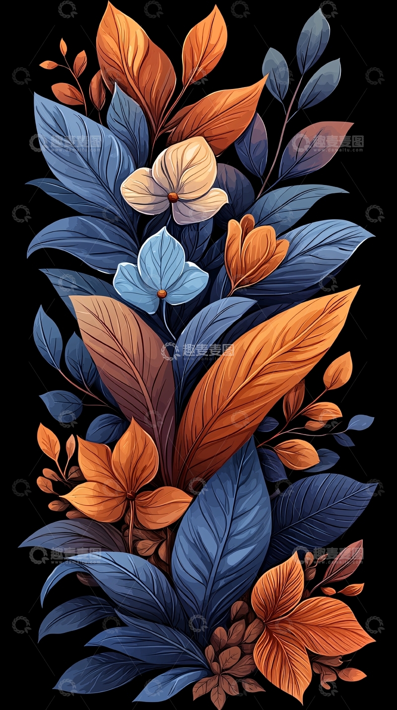 高清大图下载【趣麦麦图】秋日花卉插画素材