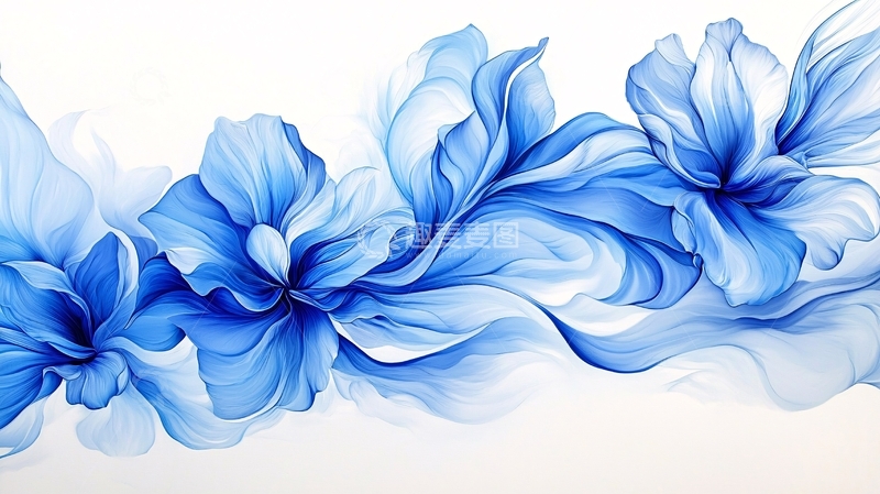高清大图下载【趣麦麦图】蓝色渐变抽象花卉艺术插画