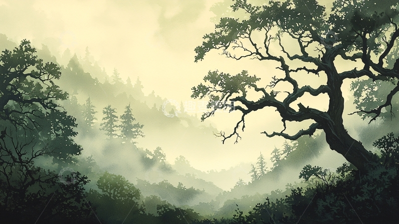 高清大图下载【趣麦麦图】晨雾中的古老森林