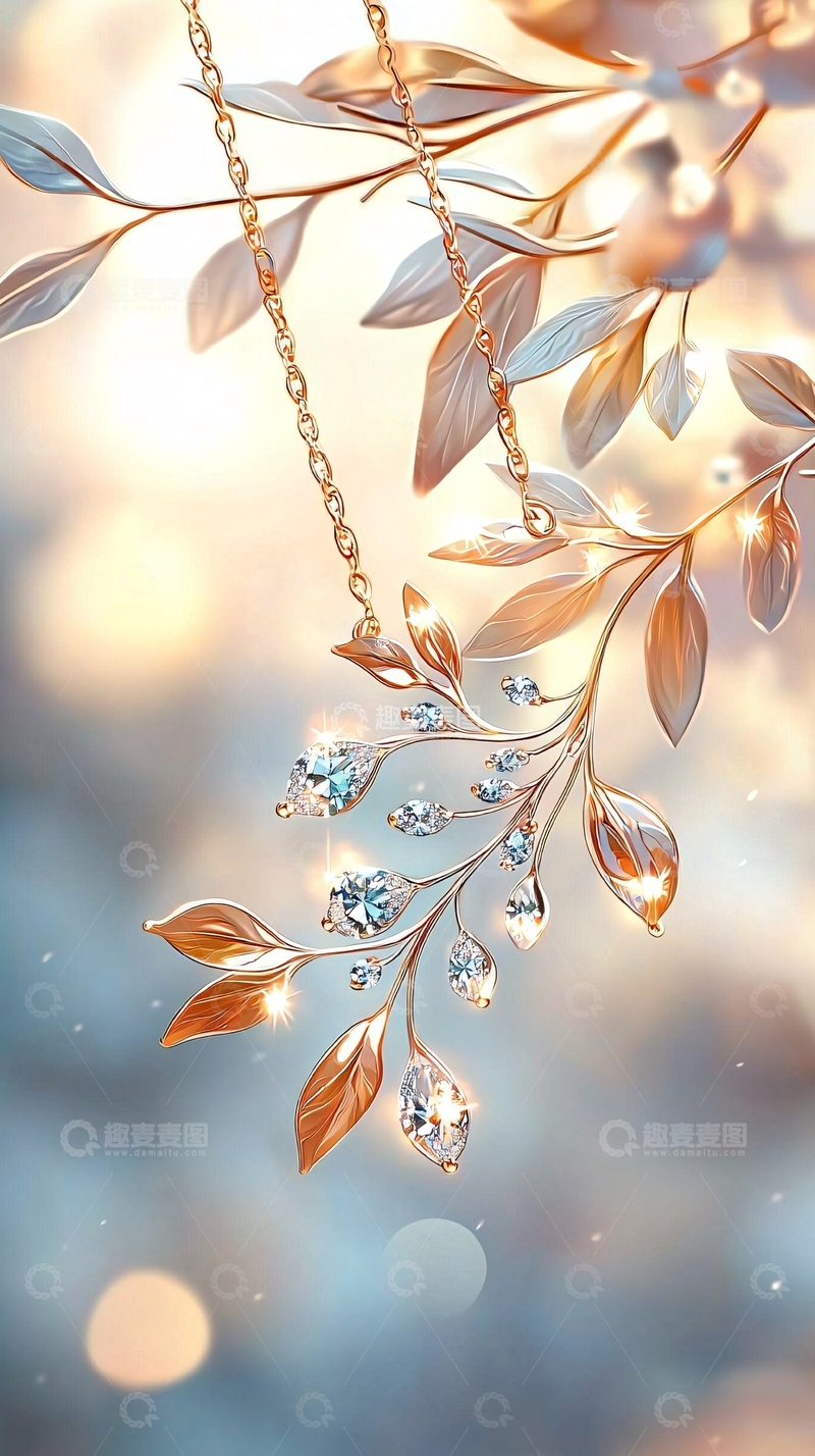 高清大图下载【趣麦麦图】金色树叶项链装饰素材