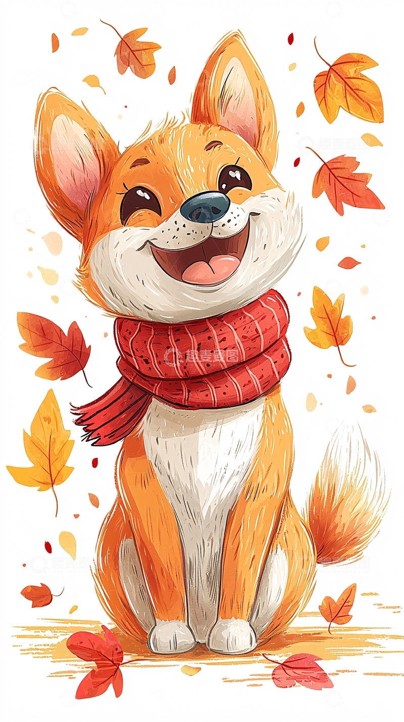 高清大图下载【趣麦麦图】秋日小狐狸与落叶