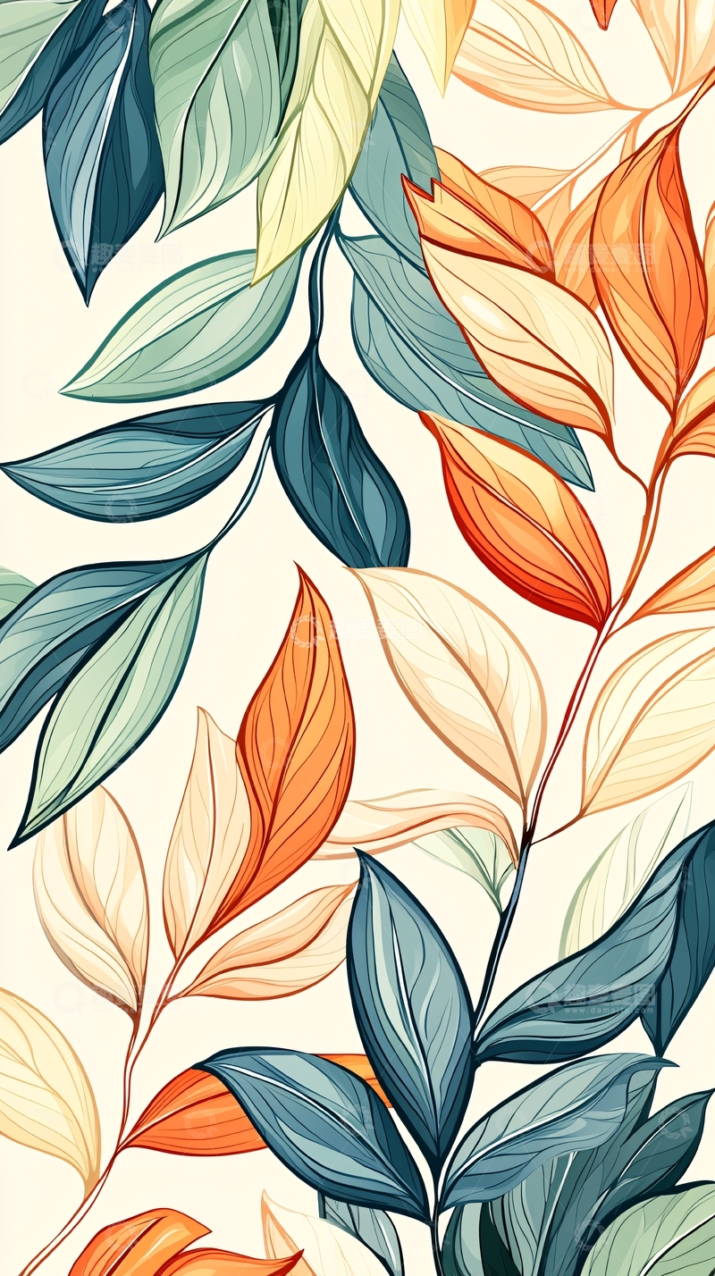 高清大图下载【趣麦麦图】秋叶渐变色彩插画背景