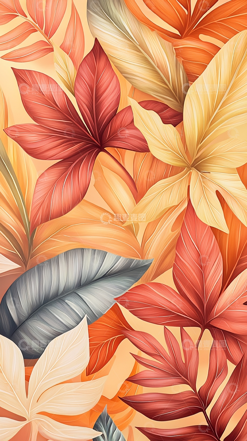 高清大图下载【趣麦麦图】热带植物叶子图案背景