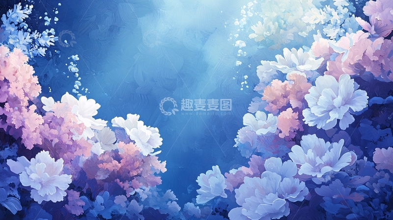高清大图下载【趣麦麦图】梦幻蓝色花卉背景