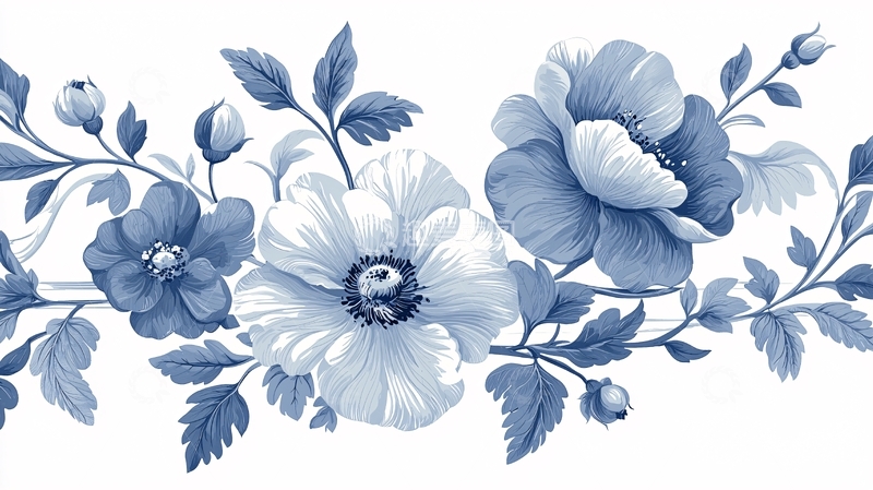 高清大图下载【趣麦麦图】蓝色花卉图案背景素材