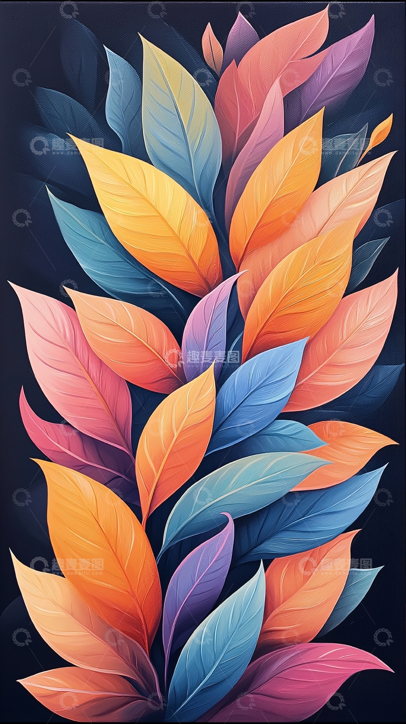 高清大图下载【趣麦麦图】色彩斑斓的叶子艺术插画