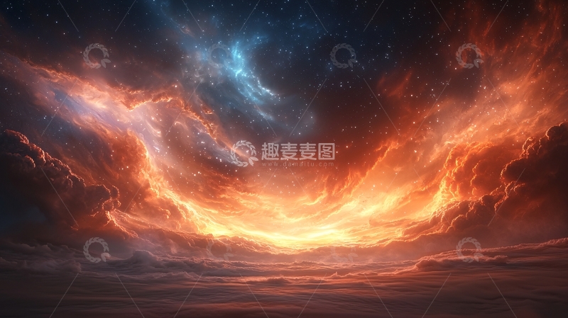 高清大图下载【趣麦麦图】炽热星空与云海