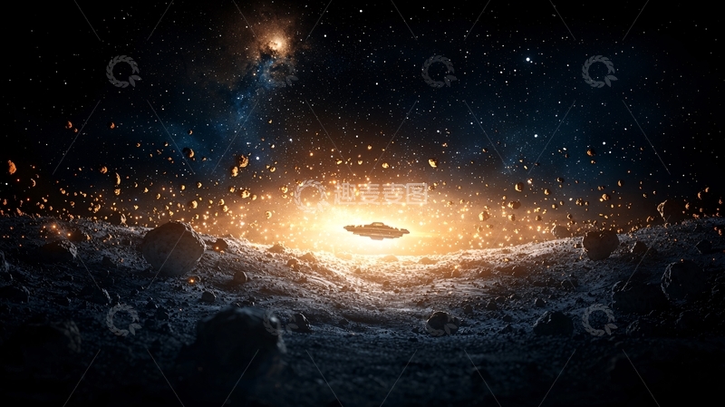 高清大图下载【趣麦麦图】星际探索：神秘飞碟与流星雨