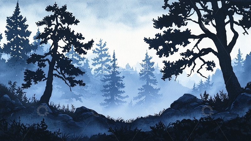 高清大图下载【趣麦麦图】晨雾中的松树林