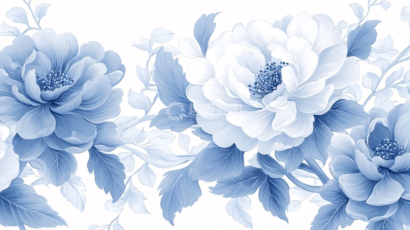 高清大图下载【趣麦麦图】蓝色花卉图案背景素材