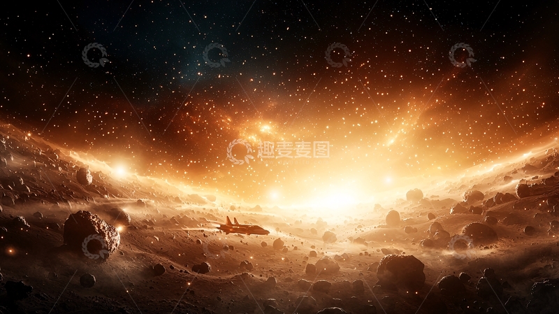 高清大图下载【趣麦麦图】星际探险：神秘星球上的飞船