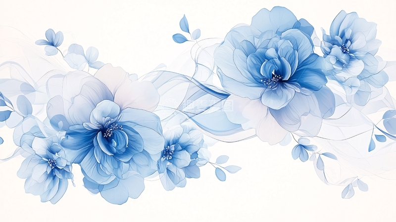 高清大图下载【趣麦麦图】蓝色花卉艺术插画背景
