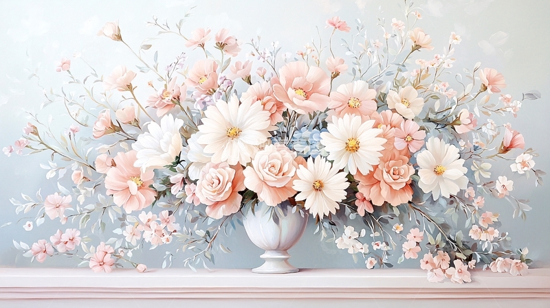 高清大图下载【趣麦麦图】粉色花朵装饰画背景墙