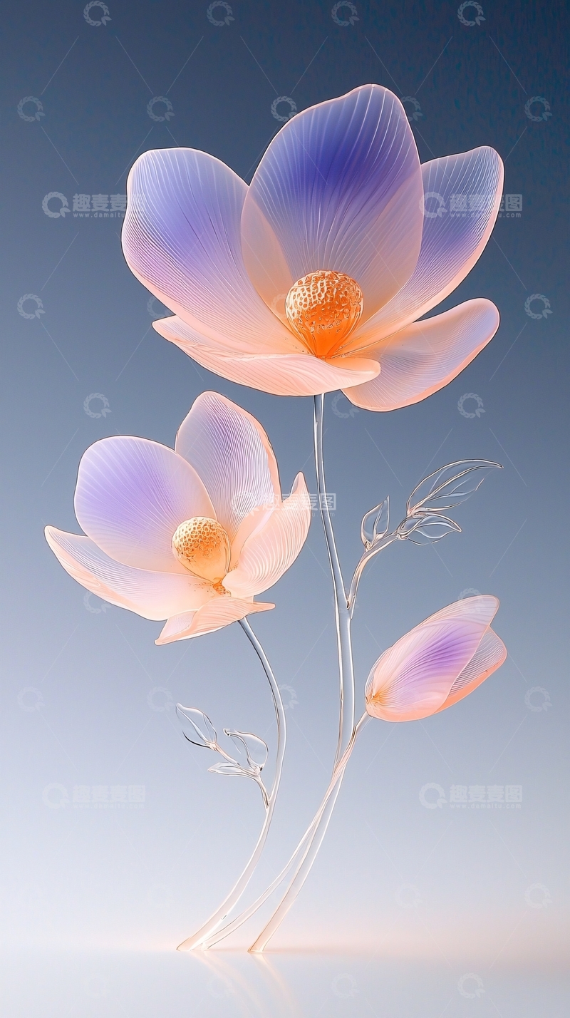 高清大图下载【趣麦麦图】梦幻玻璃花朵艺术插画
