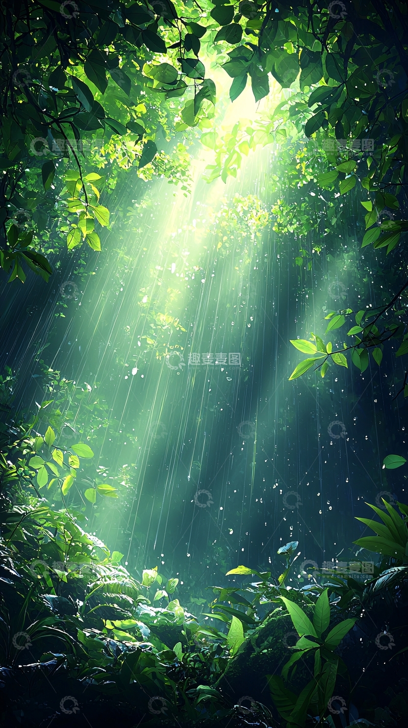 高清大图下载【趣麦麦图】雨林中的阳光穿透