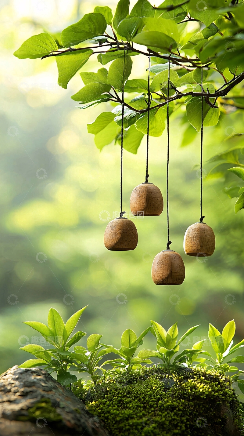 高清大图下载【趣麦麦图】自然风铃挂饰背景图
