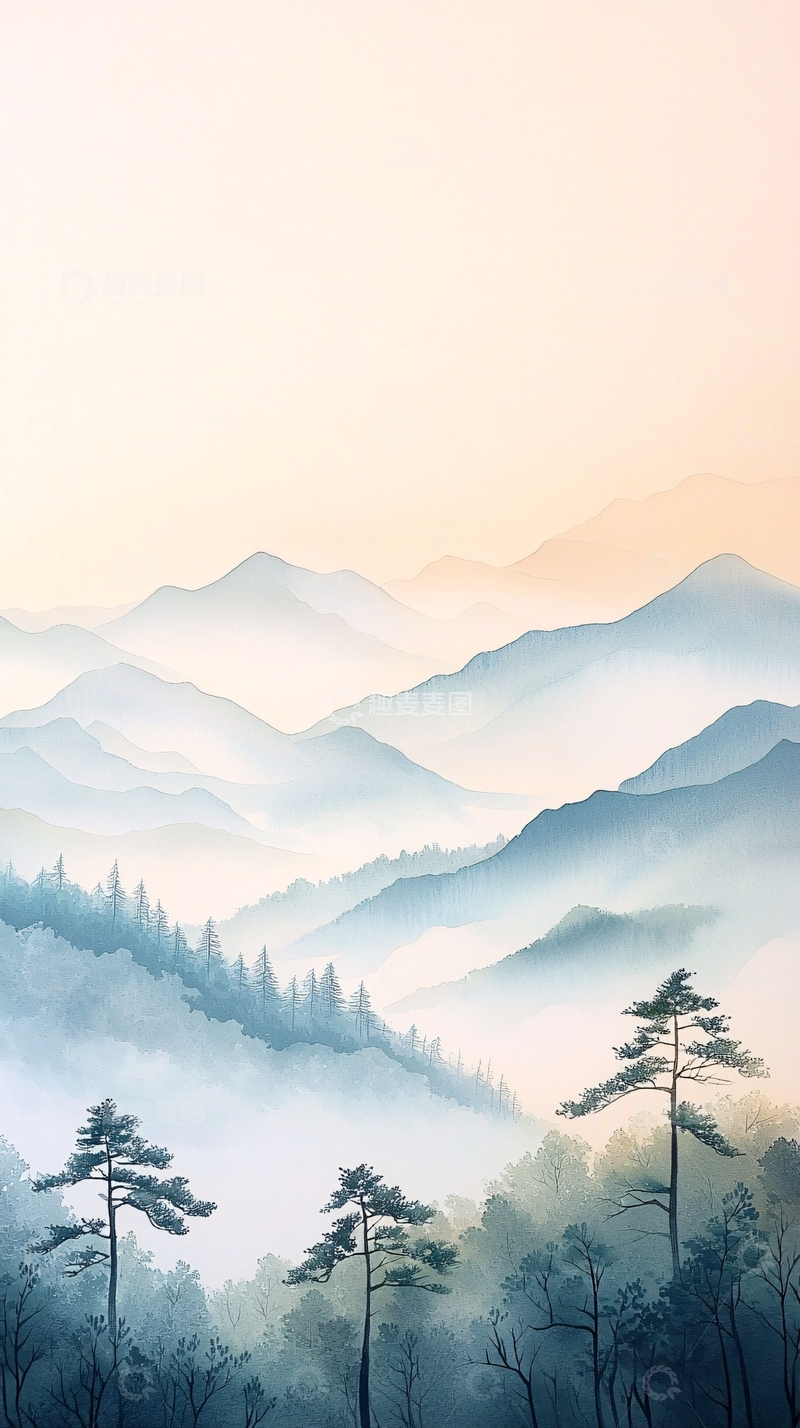 高清大图下载【趣麦麦图】晨雾山峦风景图