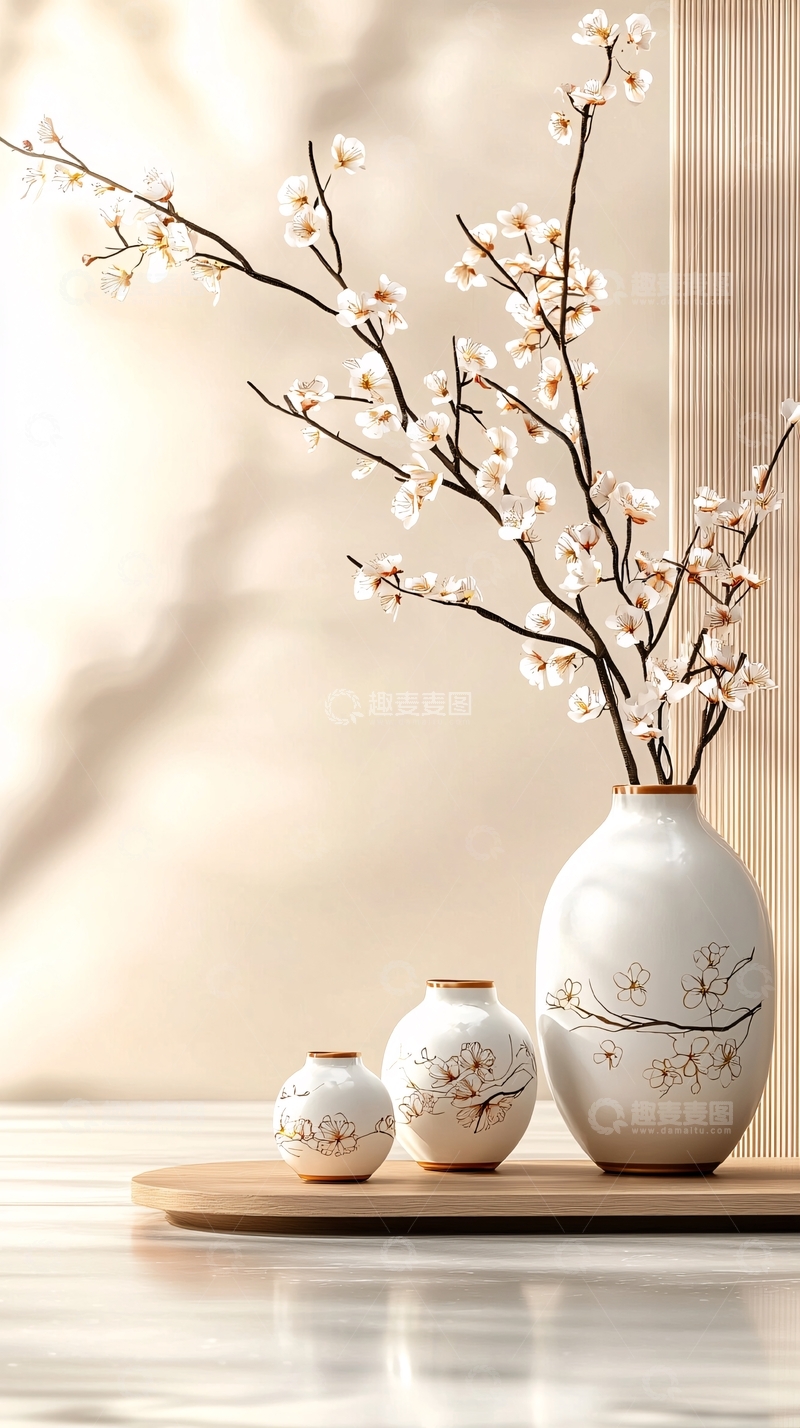 高清大图下载【趣麦麦图】简约花瓶与梅花枝装饰