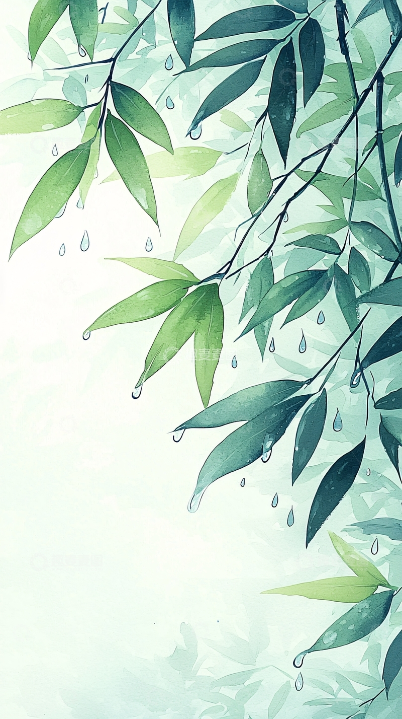 高清大图下载【趣麦麦图】雨后竹叶清新自然背景图