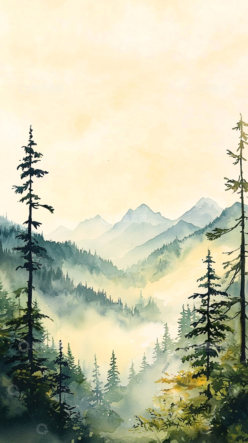 高清大图下载【趣麦麦图】晨雾中的森林山脉
