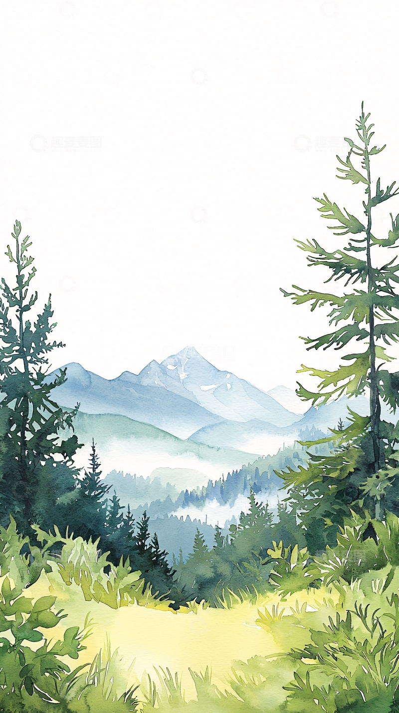 高清大图下载【趣麦麦图】山间雾气松林风景图