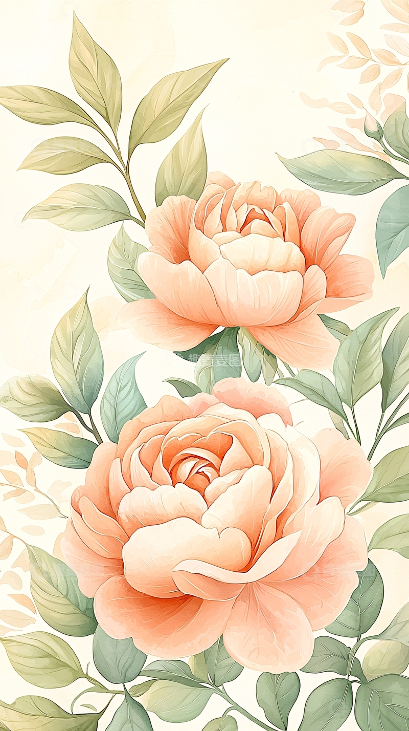 高清大图下载【趣麦麦图】粉红色玫瑰花插画背景