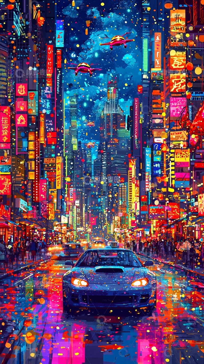 高清大图下载【趣麦麦图】霓虹未来城市夜景