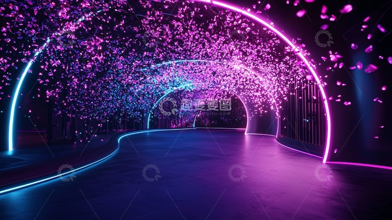 高清大图下载【趣麦麦图】梦幻紫色灯光隧道