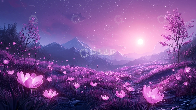 高清大图下载【趣麦麦图】梦幻紫色花海山景