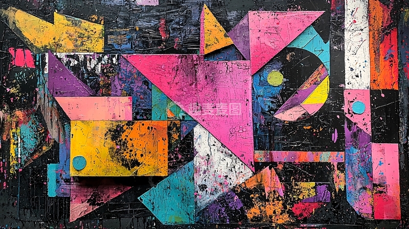 高清大图下载【趣麦麦图】抽象几何拼接艺术涂鸦墙