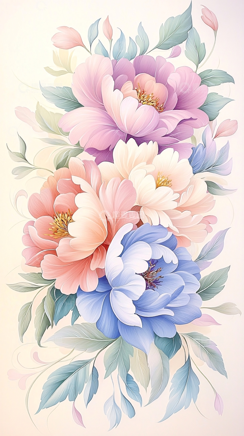 高清大图下载【趣麦麦图】梦幻花卉插画背景图